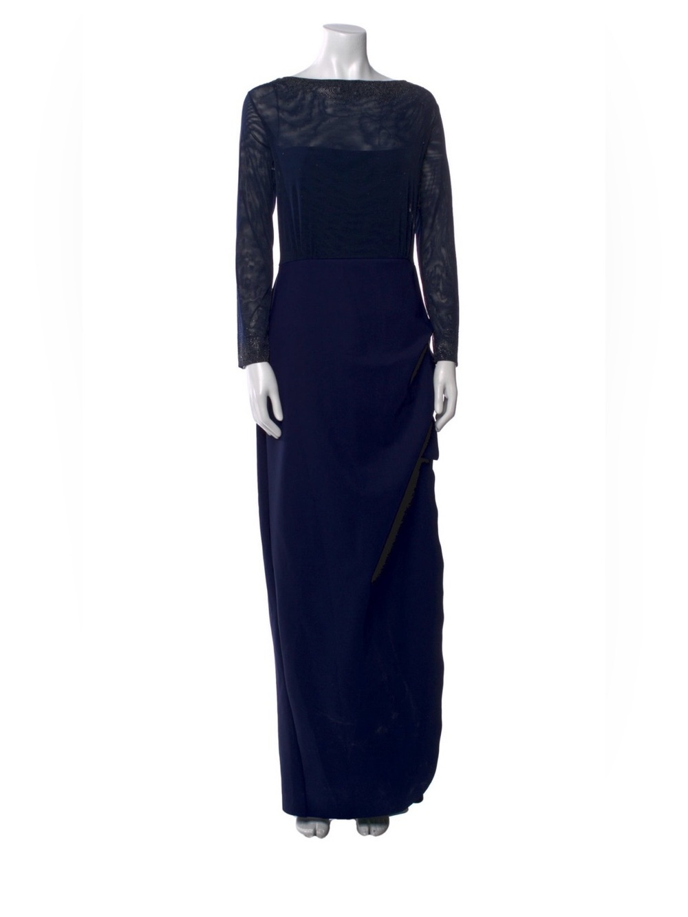 Chiara Boni Blue Bateau neckline Long Sleeve Evening Gown Size It48 us Size 12